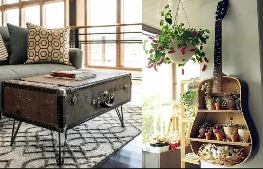 Guitare et table basse recyclées
