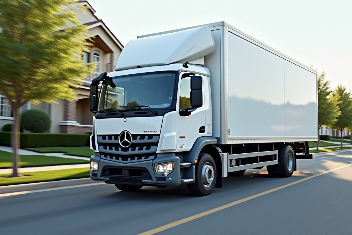 Camion de déménagement moderne de 6m3 stationne en banlieue
