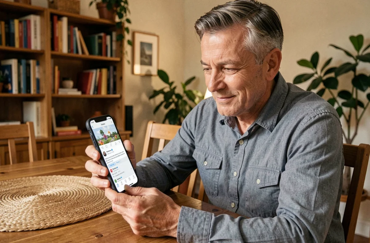 Client satisfait laissant un avis cinq étoiles sur son smartphone après un service de ménage à domicile