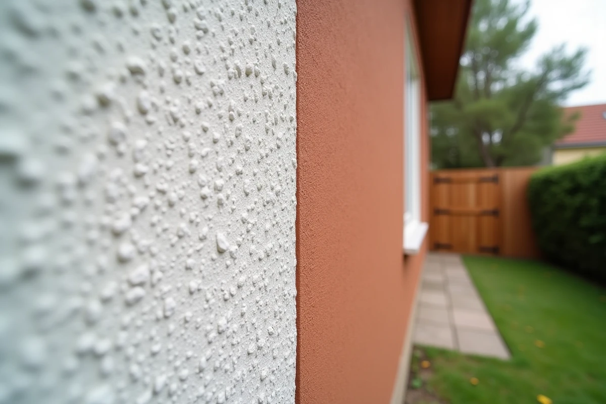 Comparaison côte à côte d'un enduit classique blanc lisse et d'un enduit silicone tendance terracotta texturé sur façade de maison, pour illustrer le choix de finition ravalement