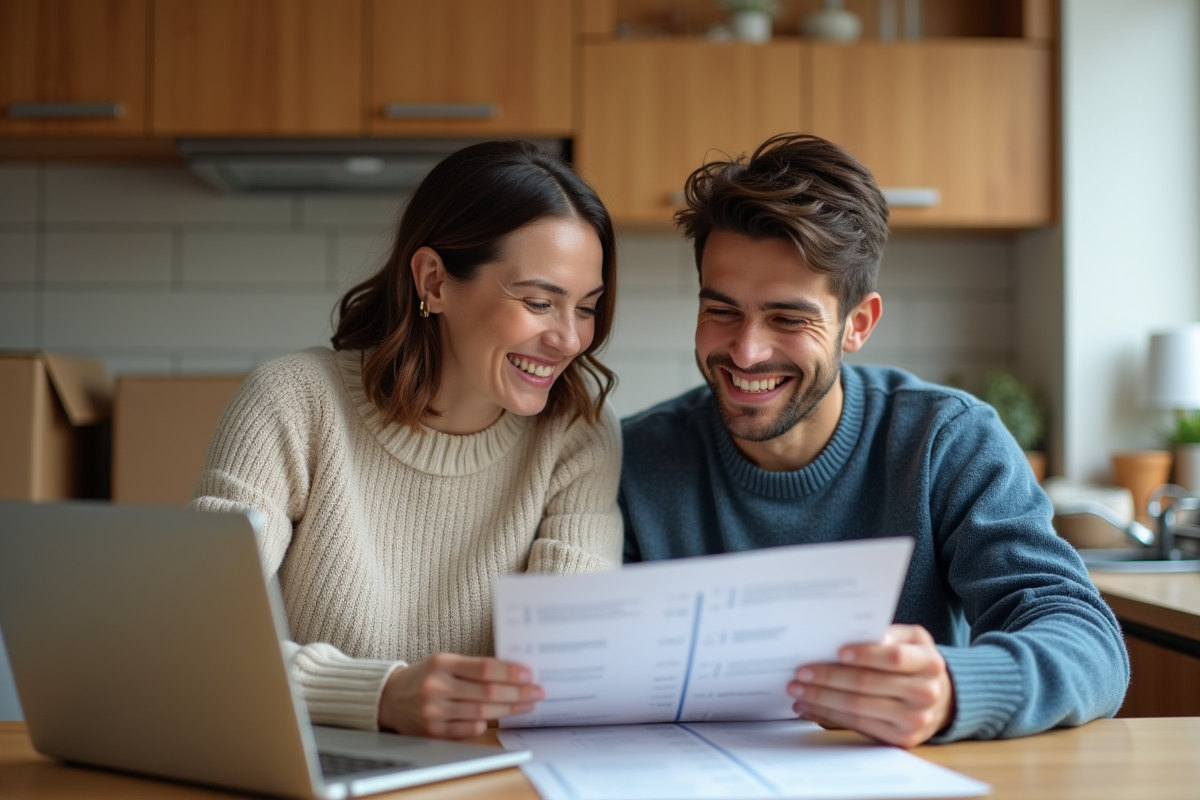 Jeune couple vérifiant une liste dans leur cuisine
