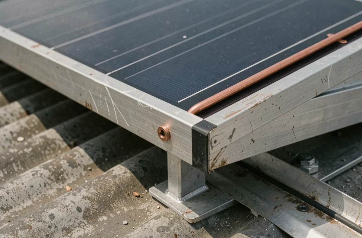 Détail du panneau solaire thermique avec absorbeur sélectif et tubes en cuivre pour chauffe-eau solaire