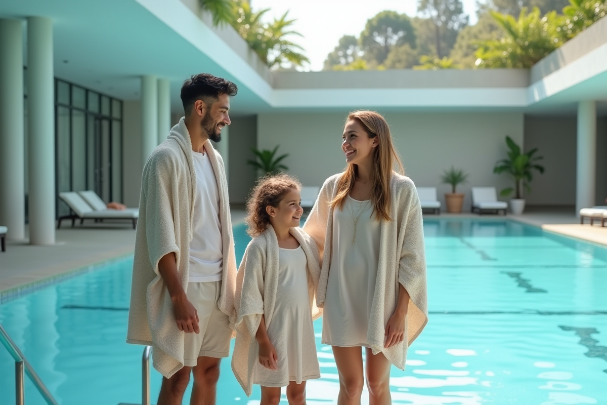 Famille souriante au bord d