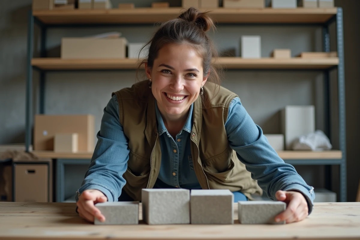 Femme inspectant des échantillons de béton en laboratoire