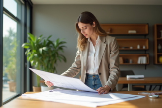 Jeune architecte dans un intérieur moderne lumineux