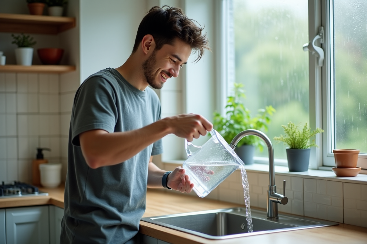 Jeune homme versant de l