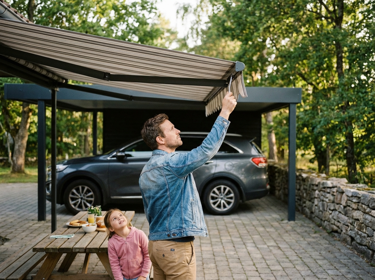 Père ajustant une voile d