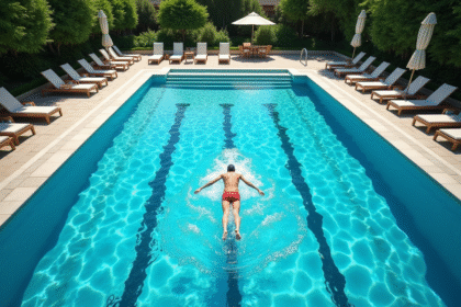 Piscine rectangulaire moderne avec nageur en nage libre